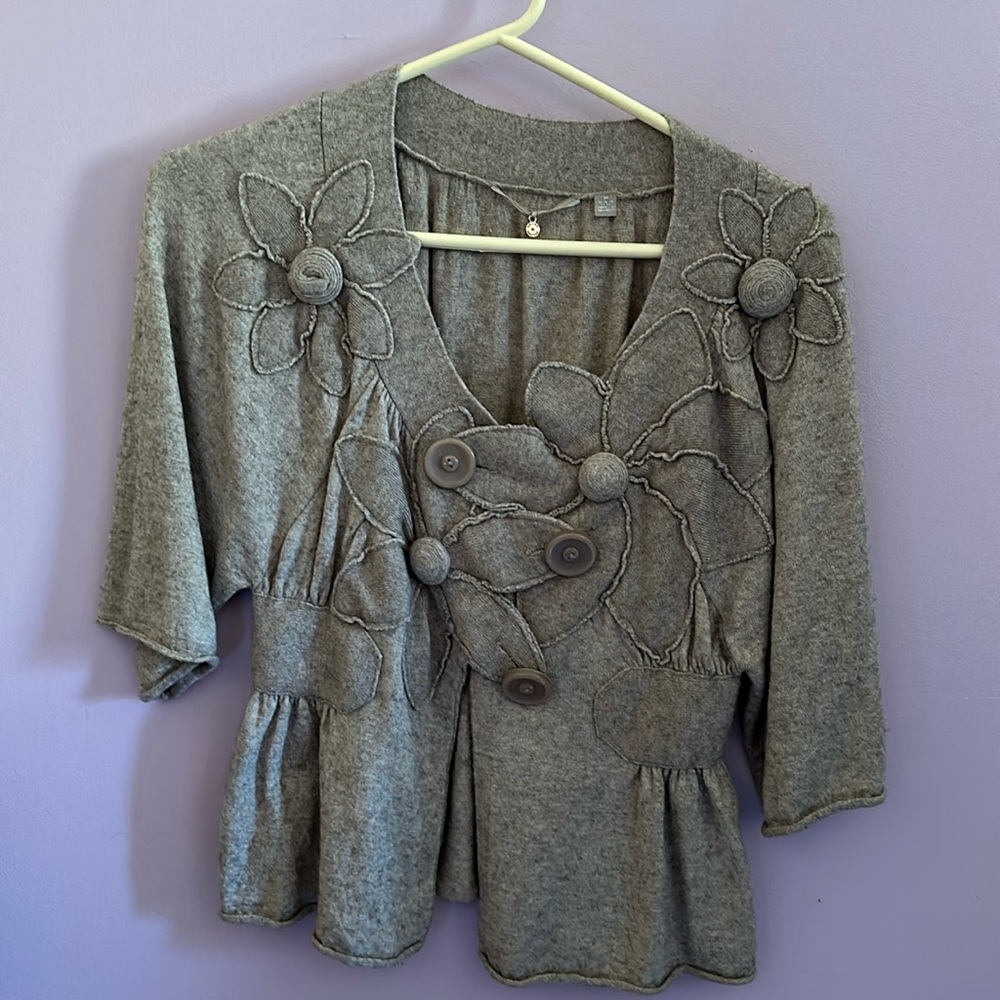 Anthropologie Knitted & Knotted Y2K Flower Button Cardigan Sweater